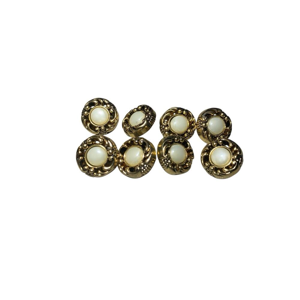 8 White Pearl Gold Rope Metal Fancy Swirl Plastic Round‎ Shank Elegant Button
